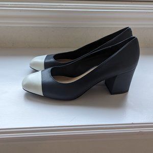 Navy white heel shoes